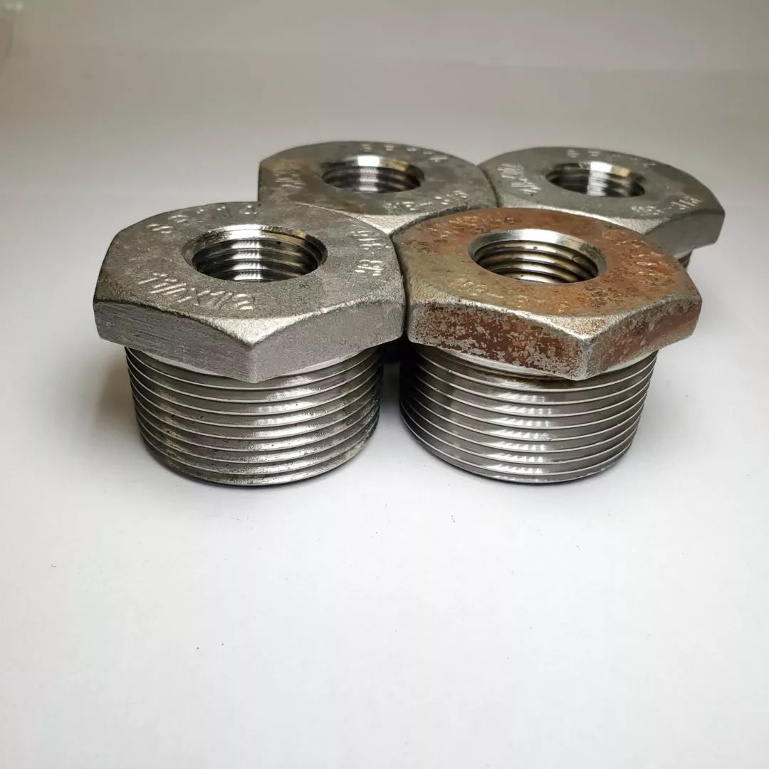1-1-4-x-1-2-fpt-x-mpt-thread-hex-reducer-bushing-stainless-steel-316-lot-4 1-1/4" x 1/2" FPT x MPT Thread Hex Reducer Bushing Stainless Steel 316 LOT OF 4