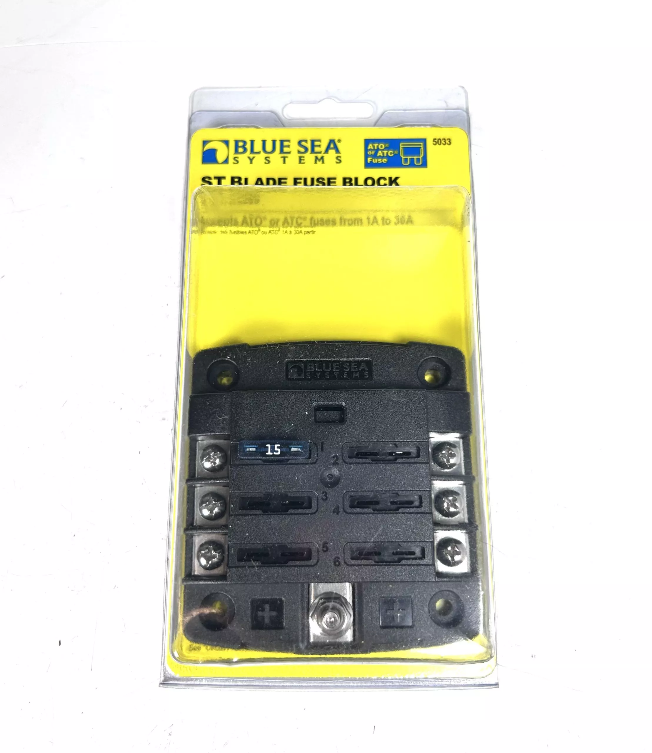 -NEW- Blue Sea Systems 5033, 6 Circuit ST Blade Fuse Block 1A To 30A