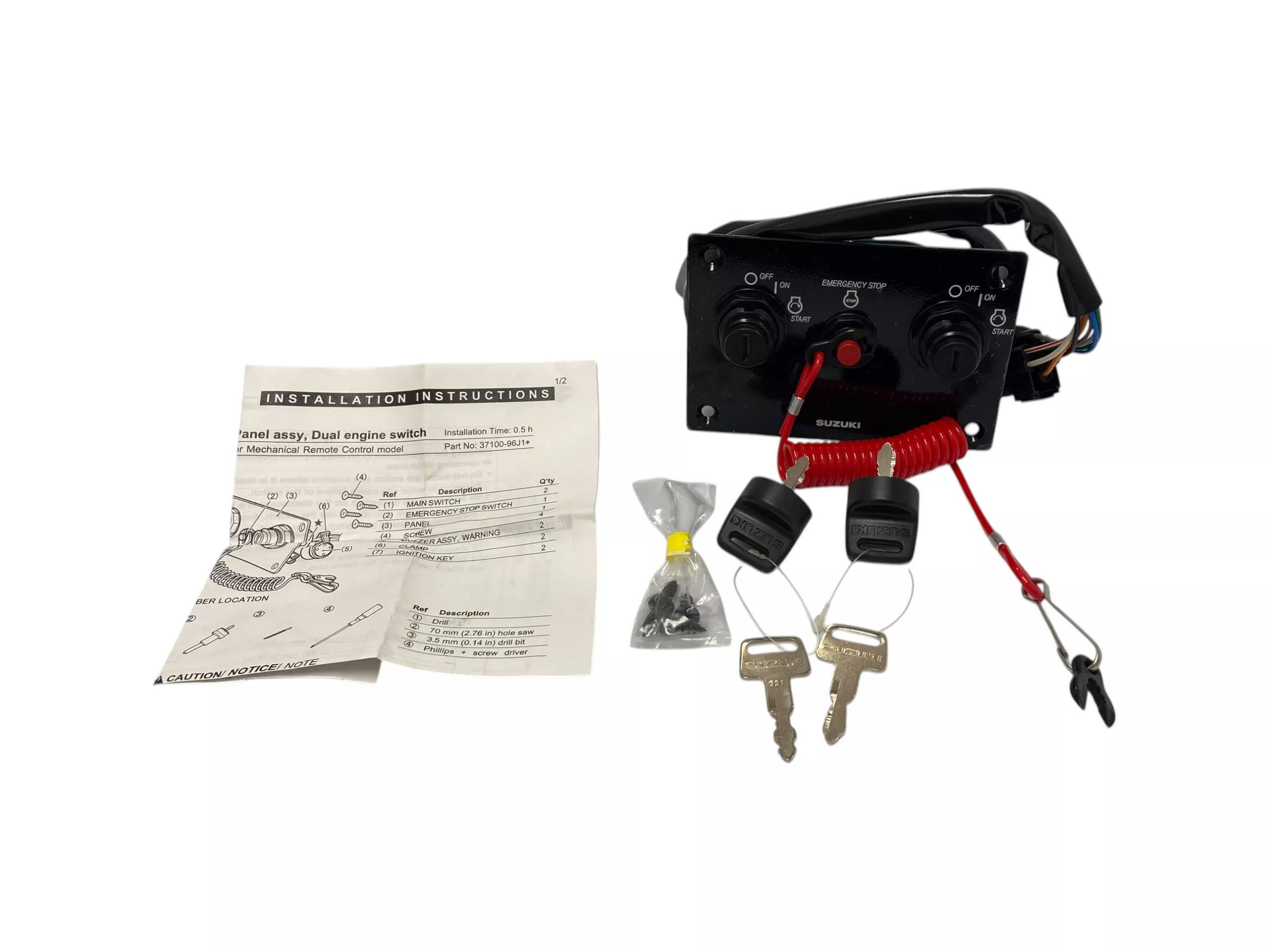 Suzuki 37100-96J10 Dual Engine Ignition Key Switch w/ Emergency Stop, OEM