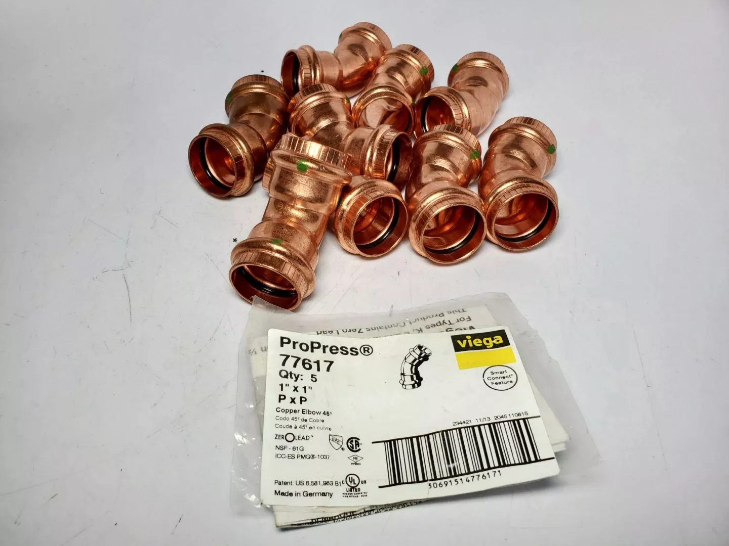 Viega 2926 77617 77028 - 1" Copper 45 Deg Compression Elbow - LOT OF 9