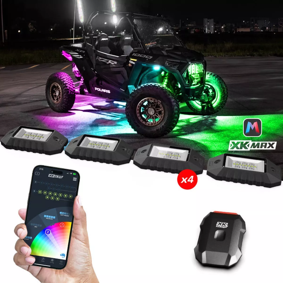 xk-glow-rgbw-4pc-addressable-led-rock-light-kit XK Glow RGBW 4pc Addressable LED Rock Light Kit