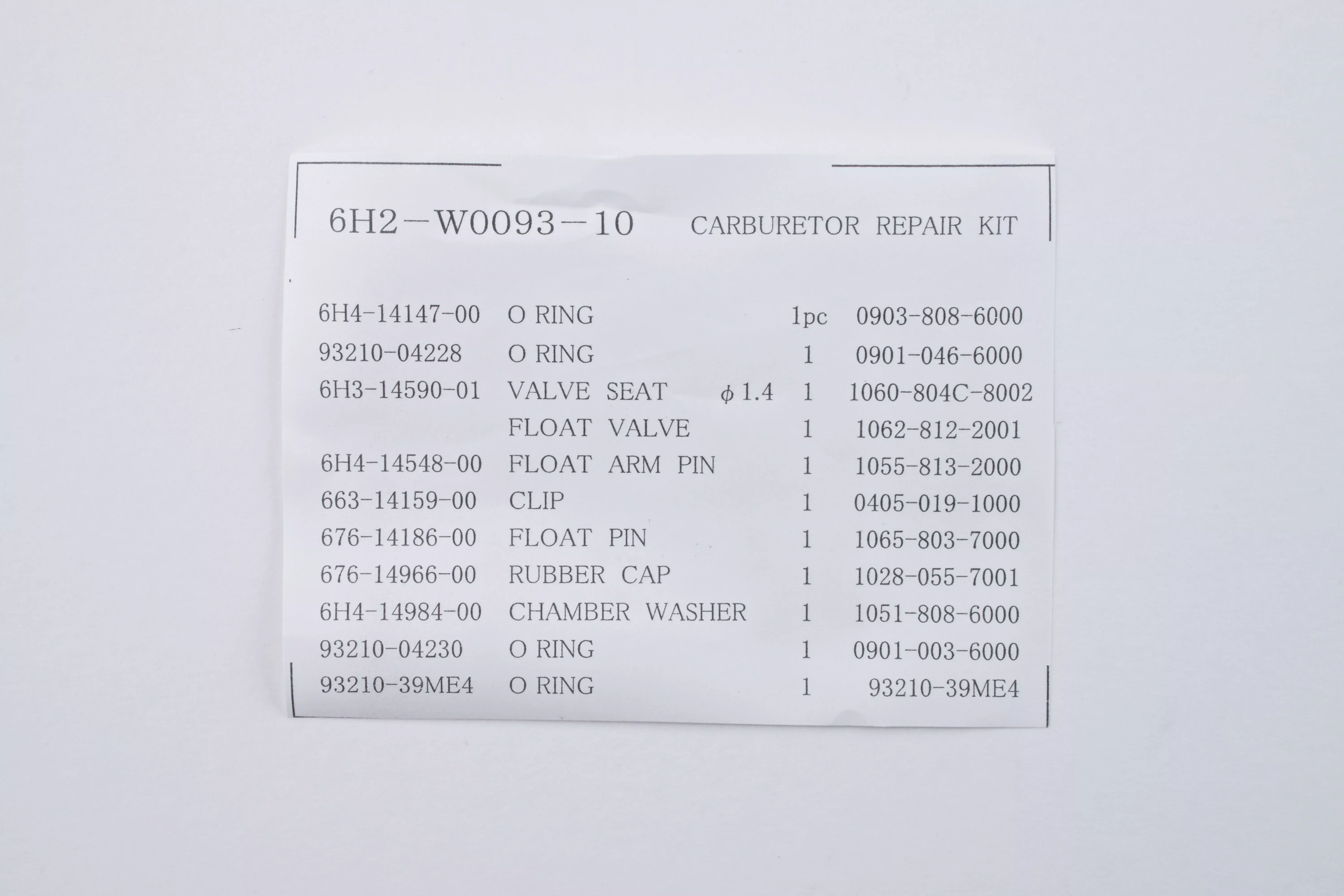 Yamaha Carburetor Repair Kit 6H2-W0093-10-00